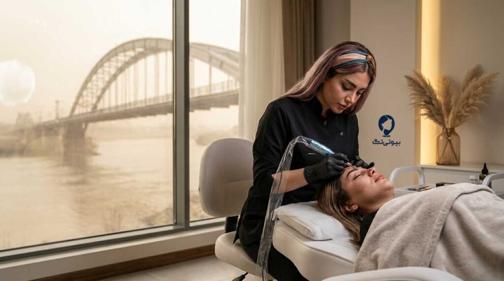 بهترین مرکز میکروبلیدینگ در اهواز؛ پیگمنتر در حال طراحی ابرو