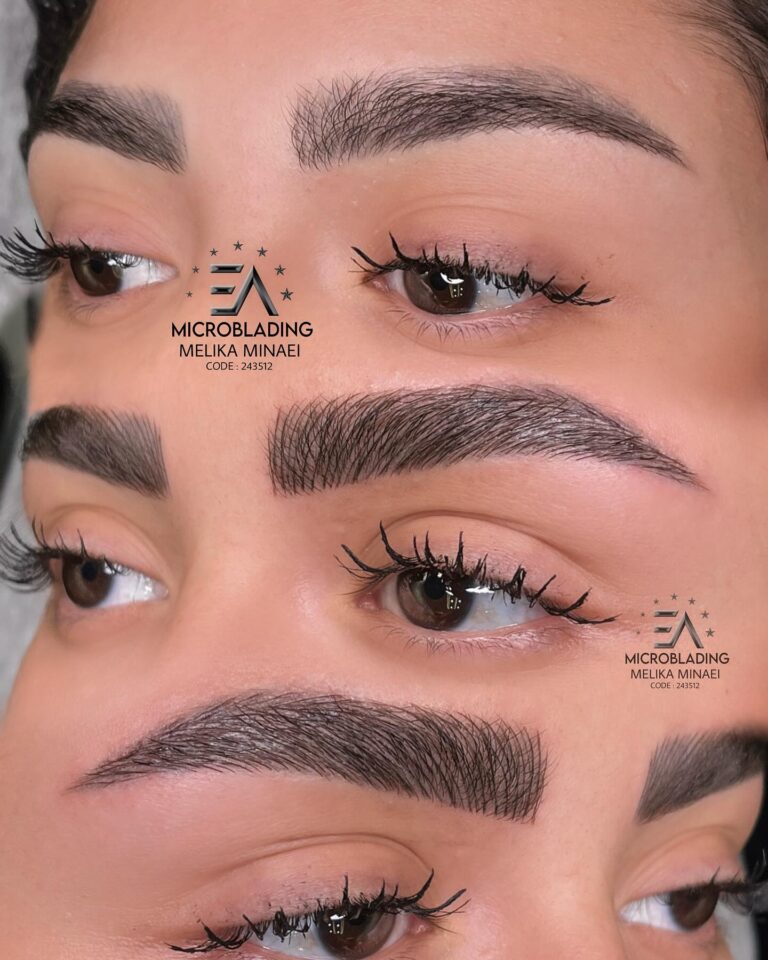 مقایسه چهره قبل و بعد از اجرای میکروبلیدینگ ابرو با متد آکادمی اروپا توسط ملیکا مینایی در رشت