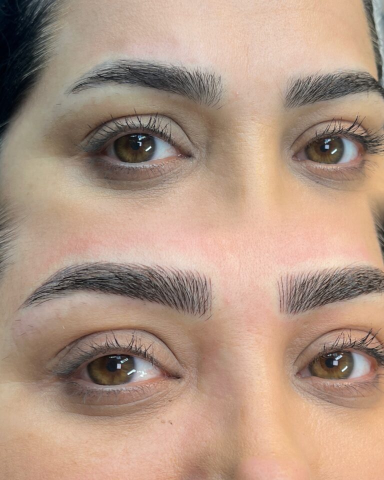 قبل و بعد از طراحی اصولی و قرینه‌سازی تخصصی ابرو با روش آرایش دائم در رشت