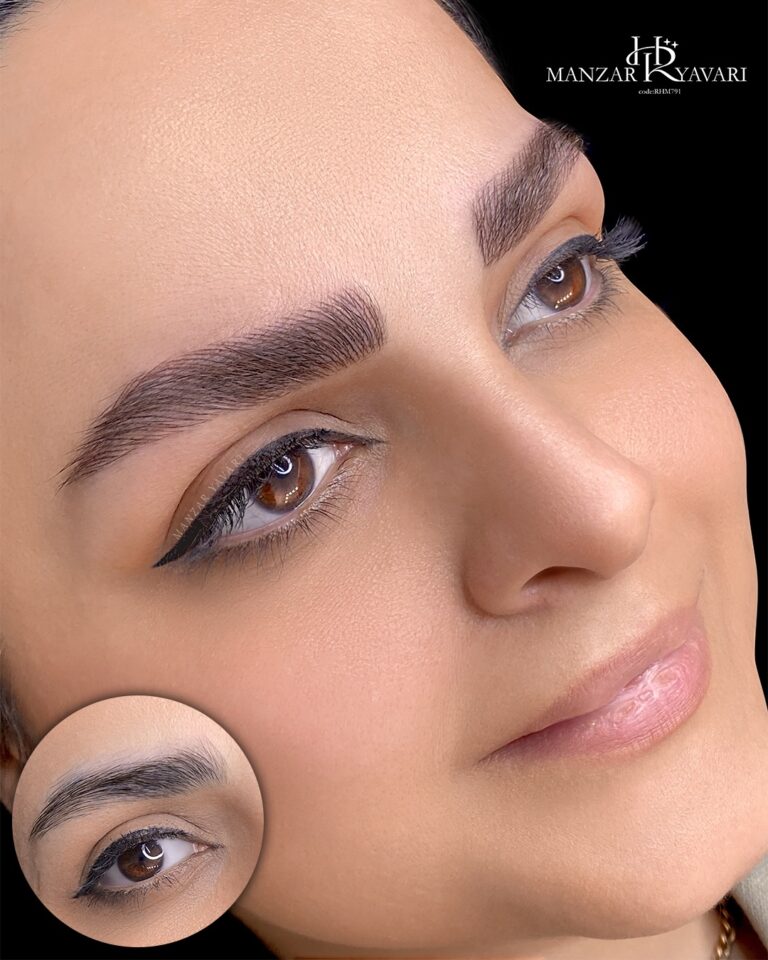 قرینه‌سازی و طراحی اصولی ابرو پیش از اجرای آرایش دائم.